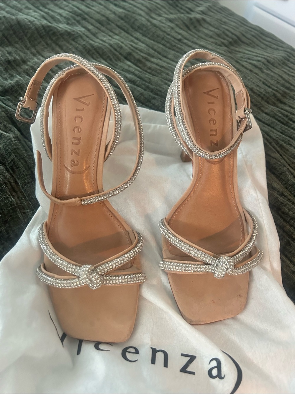 Vicenza Nude Crystal-Strap Ankle-Heel Sandals